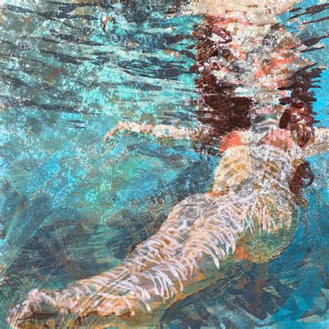 Carol Bennett Dissolve Swimmer Water Painting White Blue Female Figure Beach At Stdibs