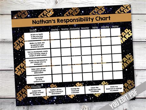 Star Wars Chore Chart Boys Reward Chart Responsibility
