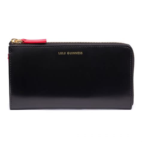 Lulu Guinness Black Polished Leather Zip Around Wallet In Black Lyst