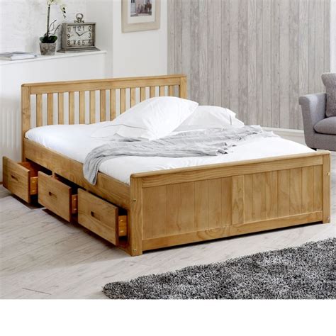 Mission Waxed Pine Wooden Storage Bed Frame 4ft Small Double