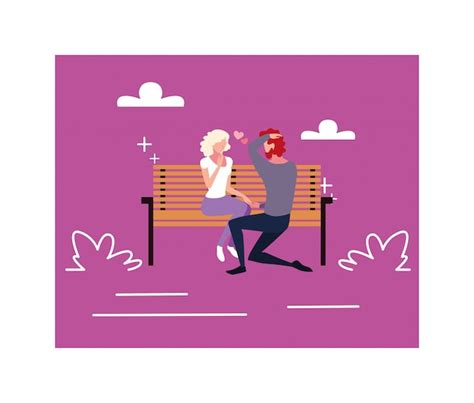 Premium Vector Couple Of People In Love Sitting In The Park Chair