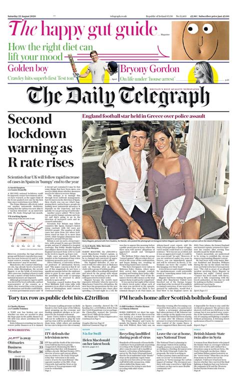 The daily mail was published in hagerstown, maryland and with 303,872 searchable pages from. Daily Telegraph Front Page 22nd of August 2020 - Tomorrow ...