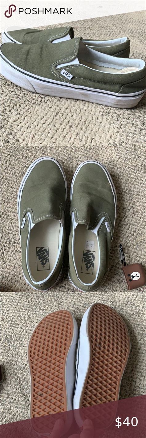 Army Green Slip On Vans Barley Worn Great Quality Size In Womens