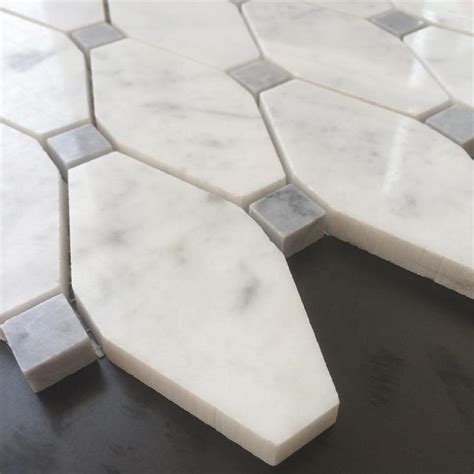 Long Octagon Carrara White And Carrara Grey Mixed Marble Mosaic Floor