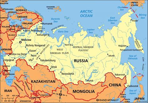 Hij strekt zich uit over de continenten europa en azië. Politieke kaart van Rusland - Politieke kaart van Rusland ...