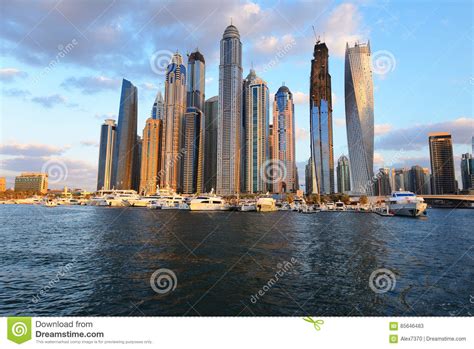 Skyscrapers Of Dubai Marina From Persian Gulf Stock Image Image Of