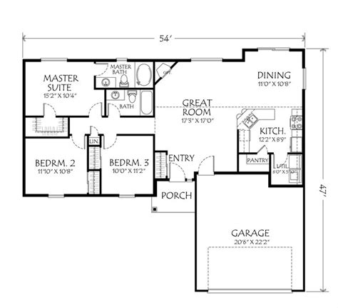 1323 Floor Plan Single Level House Plans Garage House Plans House