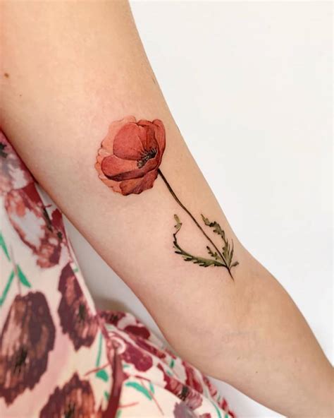 Watercolor Poppy Tattoo On The Bicep