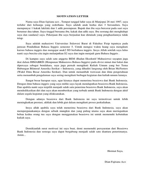 Contoh Motivation Letter Beasiswa Bank Indonesia Master Books
