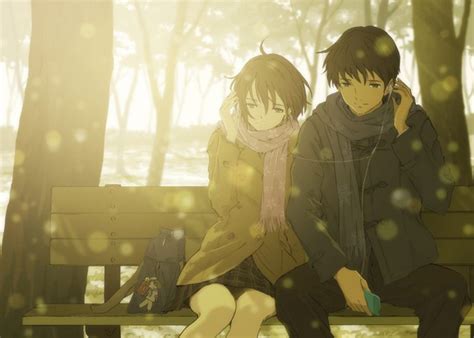 Good romance anime highlights all kinds of relationships, from schoolyard crushes and first kisses to crossdressing anime about adults developing a relationship at work. anime, Love, Couple, Music, Headphone, Tree, Winter ...