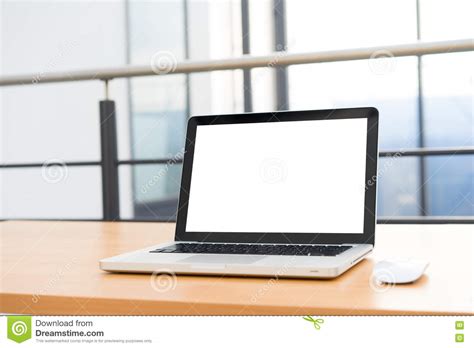 Laptop Blank Screen In The Library And Office Stock Photo Image Of