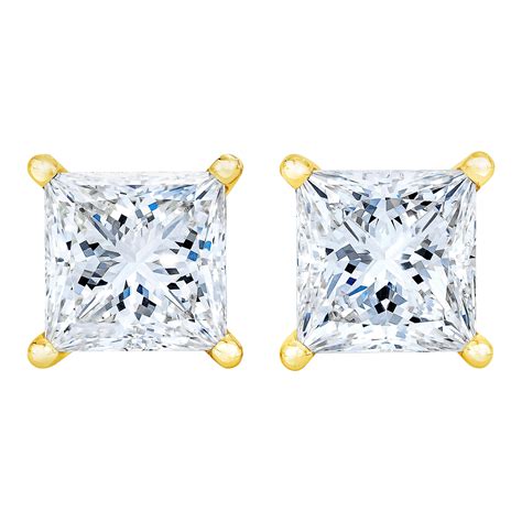 Ags Certified 14 Carat Princess Cut Diamond Stud Earrings In 14k