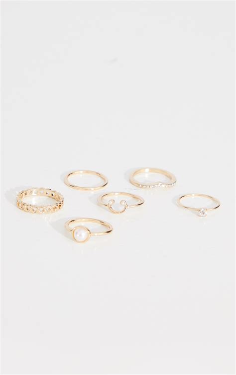 Gold Multi Assorted Ring Pack Accessories Prettylittlething Ksa