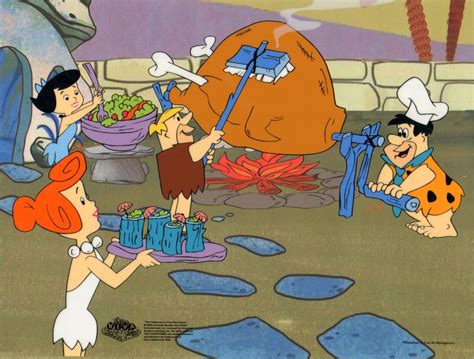 Flintstones Hand Painted Production Cel Featuring Barney Rubble Fred S Hand And A Dinosaur