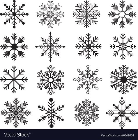 Black Snowflakes Silhouette Set Royalty Free Vector Image