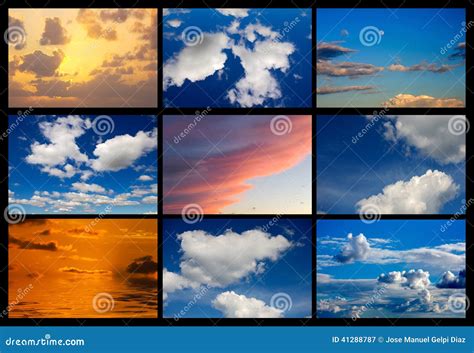 Collage Of Many Images Of Sky With Clouds Stock Image Image Of Light