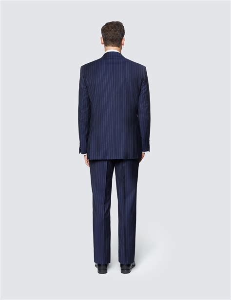 Mens Navy Chalk Stripe Classic Fit Suit Hawes And Curtis