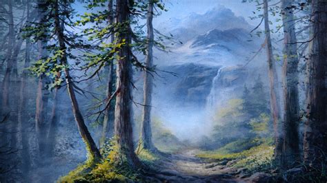 Misty Mountain Range Landscape Painting Youtube