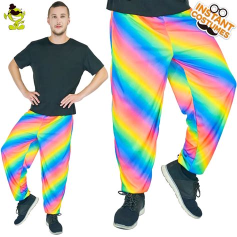 Mens Rainbow Pants Cheer Party Colorful Rainbow Trousers For Club Man