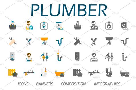 Plumber Icons And Web Vector Set Web Elements Creative Market