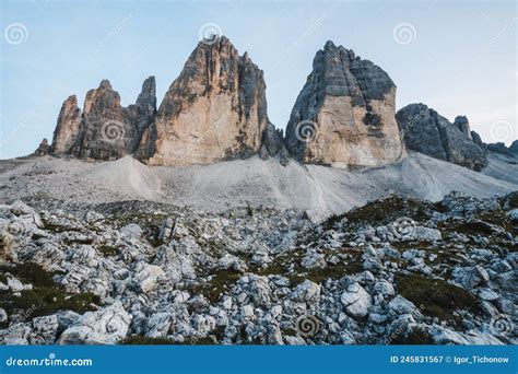 The Tre Cime Di Lavaredo In The Sexten Dolomites Italy Stock Image