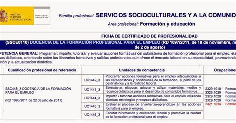 Ficha De Nuestro Certificado De Profesionalidad Docencia Fpe