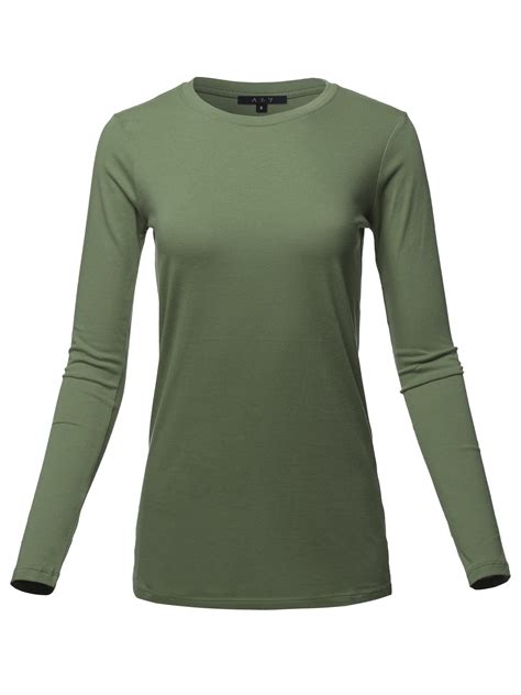 A2y Womens Basic Solid Soft Cotton Long Sleeve Crew Neck Top Shirts