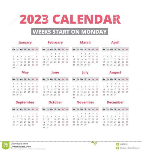 Simple 2023 Year Calendar Stock Vector Illustration Of Element 120279143