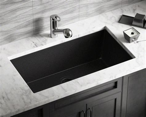 Browse kitchen sinks by stainless steel guage, number of bowls, dimensions or installation type. 848-Black Single Bowl Undermount TruGranite Sink