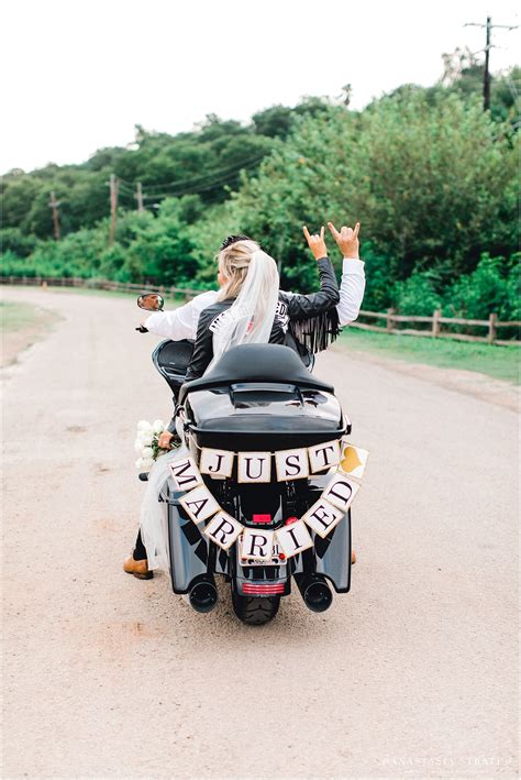 Elopement On Motorcycle In Austin Motorcycle Wedding Pictures Leather