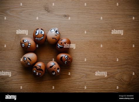Brown Eggs With Different Faces Expressions Painted On Egg Shell Crazy