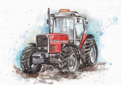 Tractor Print Massey Ferguson Watercolour Print Farmer Etsy Uk