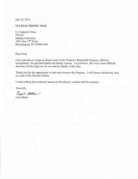 Basketball Coach Resignation Letter