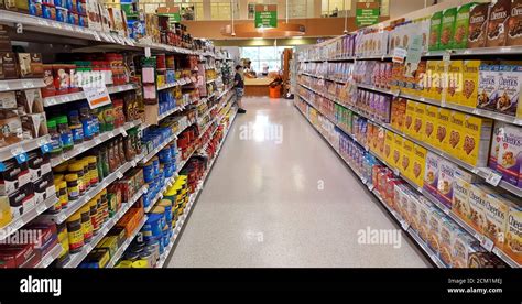 Breakfast Cereal And Coffee Aisle In An American Supermarket Store