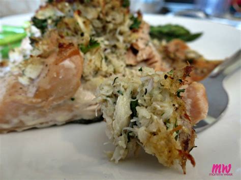 Mix together crab meat, brie cheese, bay shrimp, and old bay in a bowl. Recipe: Crab Stuffed Salmon That Tastes Good And Is Good ...