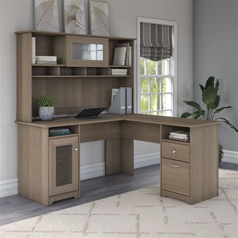 Make a lasting impression with a fantastic office desk from big. 60W L Shaped Computer Desk with Hutch in Ash Gray