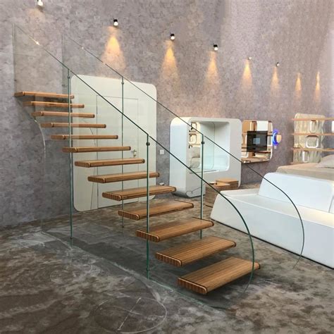 Solid Wood Tread Straight Floating Staircase Glass Railing Stairs Design China Staircase And