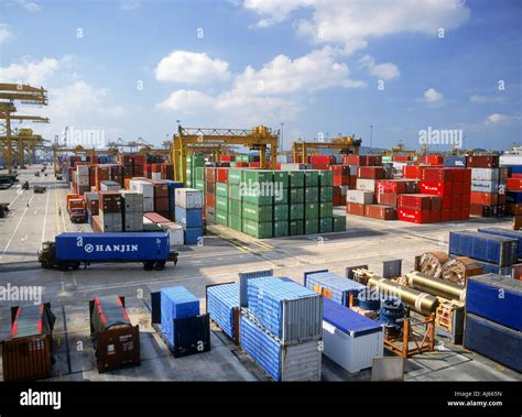 Cargo Loading Docks And Ships In Singapore Harbour Stock Photo Royalty
