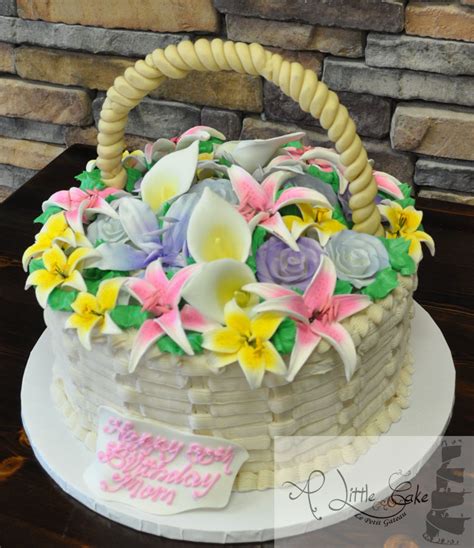 Getting a bunch of edible flowers!learn how to make this beautiful flower basket cake detailed instructions. Basket of Flowers Bridal Shower Cake