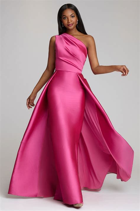 One Shoulder Stretch Gazar Gown Pink Evening Gowns Evening Gowns