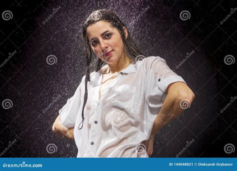 Wet Woman In A Translucent Shirt Stock Image Image Of Breast Model 144048821