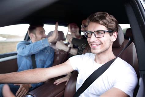 Close Up Side Portrait Of Happy Man Driving Car Stock Photo Image Of