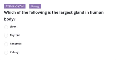 Which Of The Following Is The Largest Gland In Human Body Examians