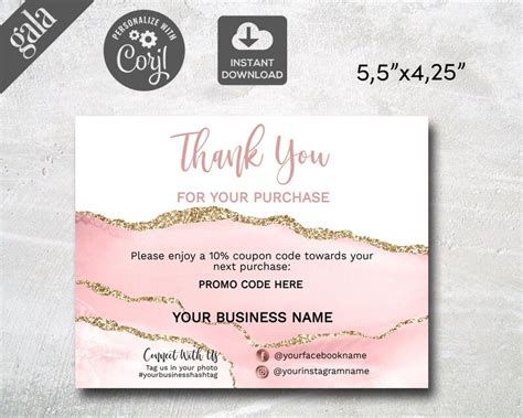 Editable Thank You For Your Purchase Thank You Card Template Etsy