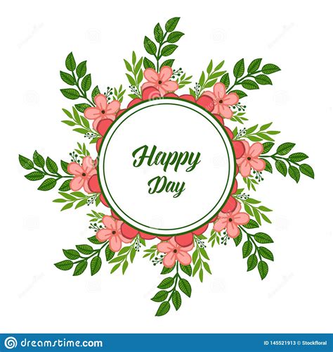 Vector Illustration Template Happy Day With Art Leaf Wreath Frame Stock