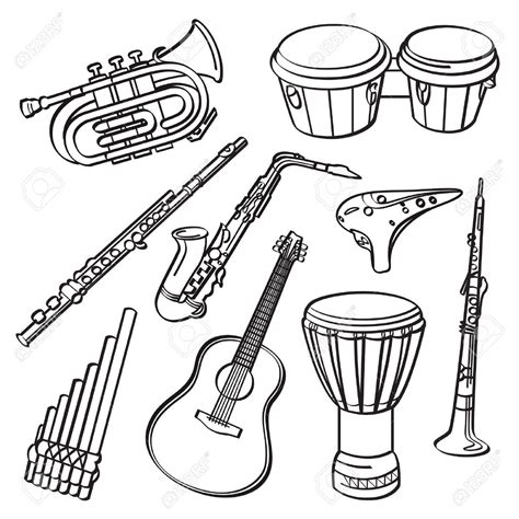 Music Instruments And Musical Instruments Are Shown In This Black And