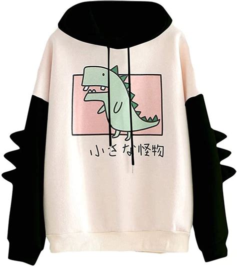 Cute Dinosaur Hoodies For Teen Girls Autumncasual Hooded Pullover Loose