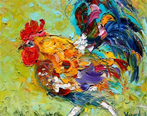 Original Oil Painting Rooster Abstract Palette Knife Etsy