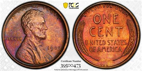 1909 Vdb Lincoln Cent Pcgs Ms64rb Toned Coin And Note