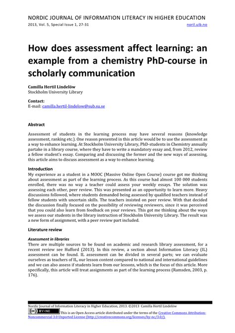 Pdf How Does Assessment Affect Learning An Example From A Chemistry